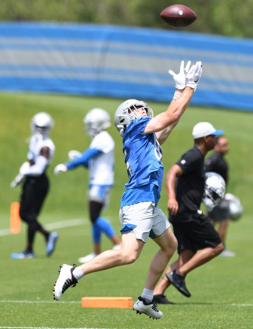 Detroit Lions wide receiver Tom Kennedy readies for a reception during drills.