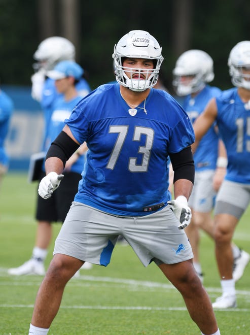 Lions offensive lineman Jonah Jackson has spent the majority of his time at left guard during training camp.