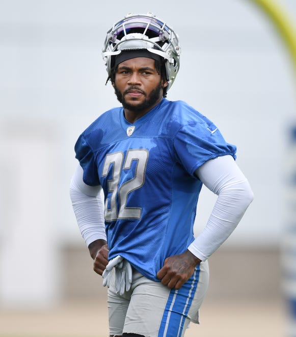 Lions running back D'Andre Swift is shown during a break in the action.