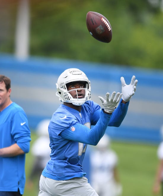 Lions wide receiver Breshad Perriman readies for a reception during drills.