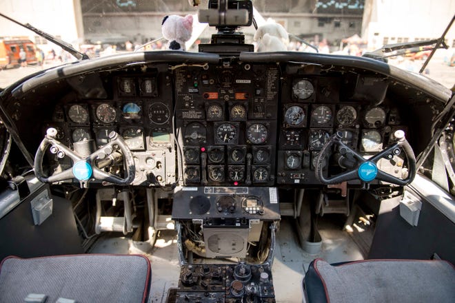 The interior of a Grumman C-1 Trader is pictured during Detroit’s Invitational Wings and Wheels classic car and aircraft show at Willow Run Airport in Ypsilanti, Michigan, on June 13, 2021. (Nic Antaya, Special to The Detroit News)
