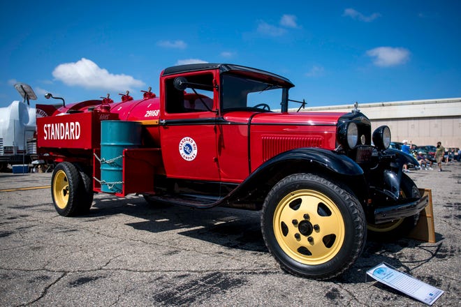 A 1931 Ford Long Bed Model A Truck is pictured during Detroit’s Invitational Wings and Wheels classic car and aircraft show at Willow Run Airport in Ypsilanti, Mich. on June 13, 2021.