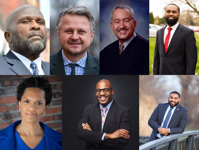 The Aug. 3 race to represent Detroit's City Council District 4 includes (Top) Ane Bomani, M.L. Elrick, Virgil K. Smith, and Daivon Reeder. (Bottom) Latisha Johnson, Toson Knight, and Kenneth Snapp.