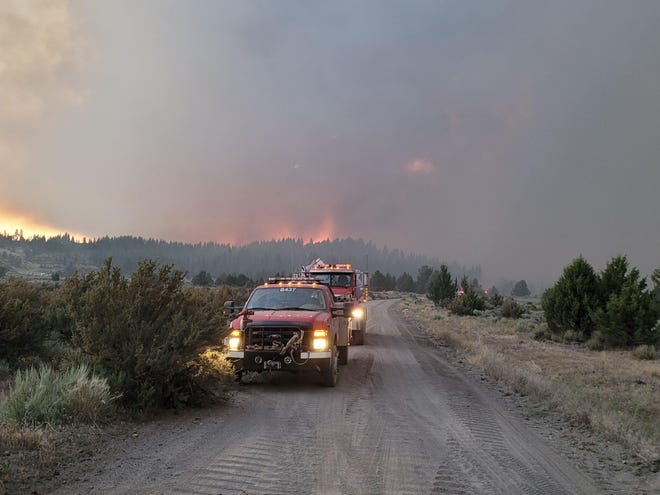 BLY, OREGON - JULY 14: In this handout provided by the USDA Forest Service, the Bootleg Fire burns on July 14, 2021 in Bly, Oregon. The Bootleg Fire has has spread over 212,377 acres, making it the largest among the dozens of blazes burning in the western U.S. fueled by record temperatures and drought.
