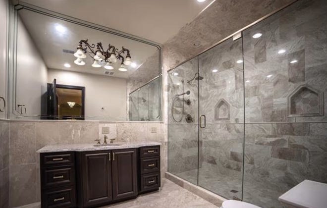A huge shower in this bathroom.