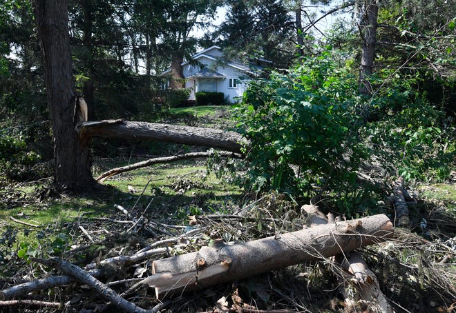 Tree debris from a tornado Saturday that went through White Lake Township, Michigan, on July 26, 2021.