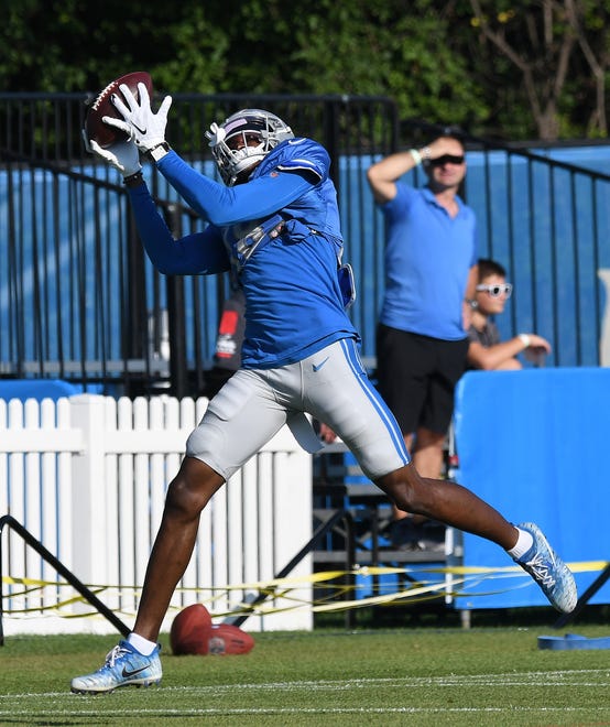 Lions wide receiver Geronimo Allison pulls in a reception during drills.