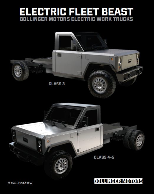 Bollinger Motors Inc. will sell Class 3, 4 and 5 electric commercial trucks.