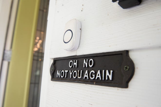 The lighthearted tone of the home begins at the front door with a plaque that says “oh no not you again.” Anne loves to hear the responses that come from their guests.