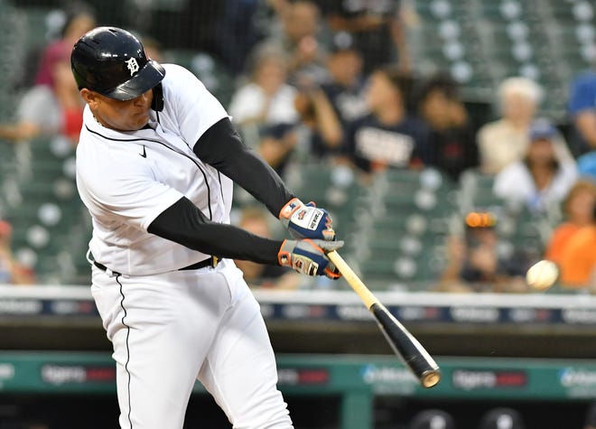Tigers designated hitter Miguel Cabrera flies out in the second inning.