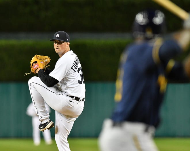 Tigers pitcher Kyle Funkhouser works in the eighth inning.