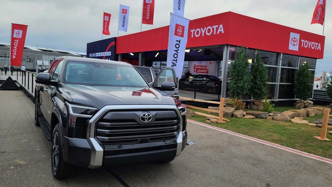 The Toyota Tundra is all-new and more competitive with the Detroit Three truckmakers. Upgrades include coil rear springs, a 14-inch screen, and LEGO Technic-like styling.