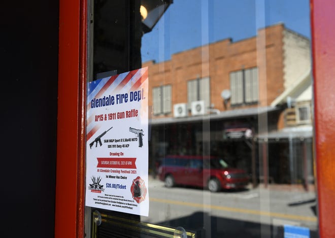 This sign is posted at Woods Armory on Main Street in Glendale, Kentucky.
