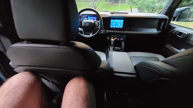 2021 Ford Bronco Detroit 4fest back seat sits 6'5" legs.