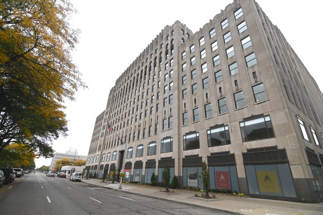 The exterior of the newly renovated Albert Kahn Building in Detroit is seen on October 6, 2021.