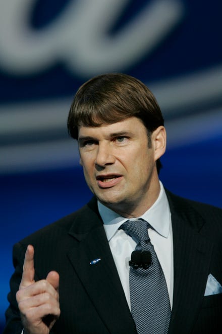 Ford group vice president of marketing and communications Jim Farley  speaks at the North American International Auto Show Saturday, Jan. 12, 2008 in Detroit.