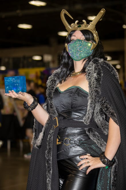 Laurel Frontera of Sterling Heights poses as Lady Loki during the Motor City Comic Con event at the Suburban Collection Showplace in Novi.