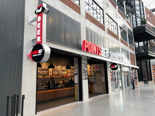 The entrance of PointsBet Sports Bar from inside Little Caesars Arena. The PointsBet app can tell when a user is in the bar and offer enhanced odds, specials and more.