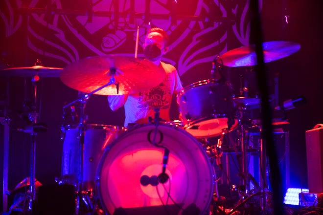 Thrice drummer Riley Breckenridge performs at St. Andrews Hall in Detroit.
