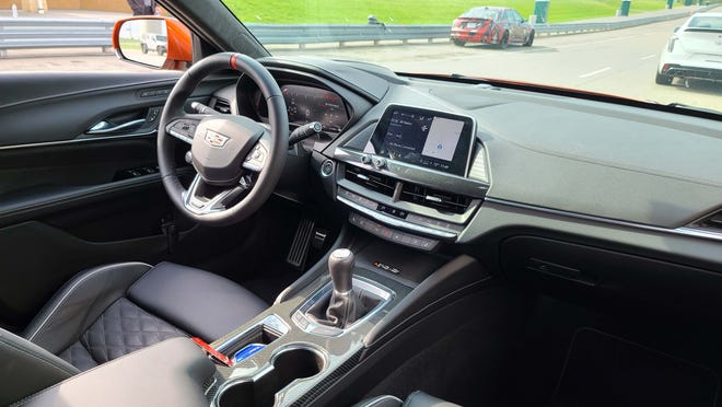 The tasteful digital cockpit of the 2022 Cadillac CT4-V Blackwing.