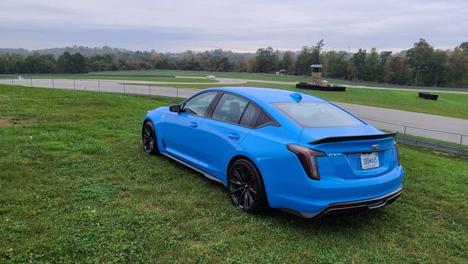 Electric Blue is new for the 2022 Cadillac CT5-V Blackwing. The sleek sedan also gets aero carbon bits and 668 horses under the hood.