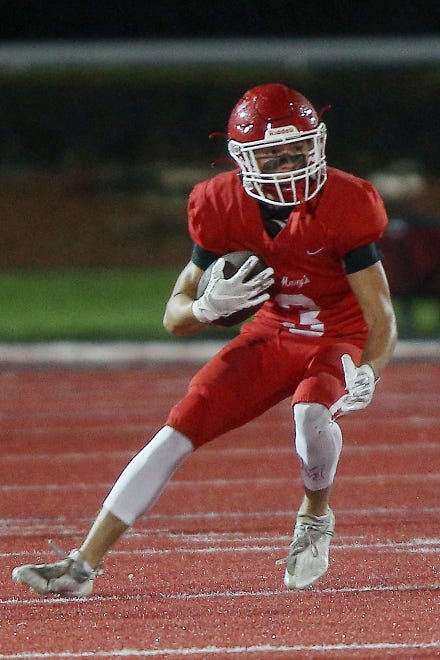 Orchard Lake St. Mary’s Jake Ruckhaber (3) runs up the field during their high school football game against Detroit Cass Tech on Thursday, October 21, 2021 at Orchard Lake St. Mary's High School in West Bloomfield Township.