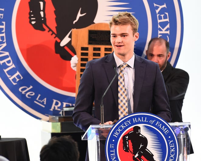 Shane Wright of the Kingston Frontenacs was presented with the Jack Ferguson Award as the top pick in the 2019 OHL draft at the Hockey Hall of Fame in Toronto.