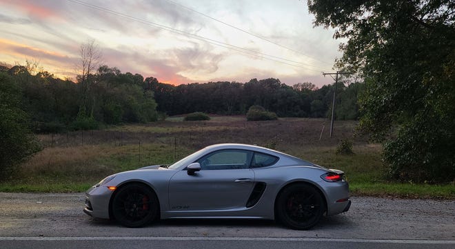The timeless profile of the 2021 Porsche Cayman GTS: mid-engine, rear-wheel-drive, two-seat sports car.