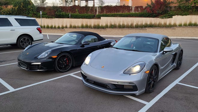 Changes between the 2021 Porsche Cayman GTS and last-gen, 2019 Porsche Cayman/Boxster (left) are small.