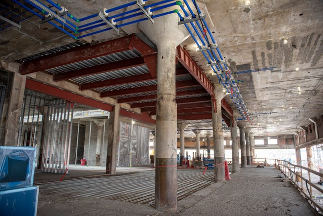 Construction continues at the former book depository now owned by Ford, in Detroit, January 11, 2022.