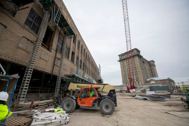 Sitting in the shadow of the Michigan Central Station, the former book depository can be seen in Detroit, January 11, 2022. Also owned by Ford, the depository will be a workspace for Ford Employees.