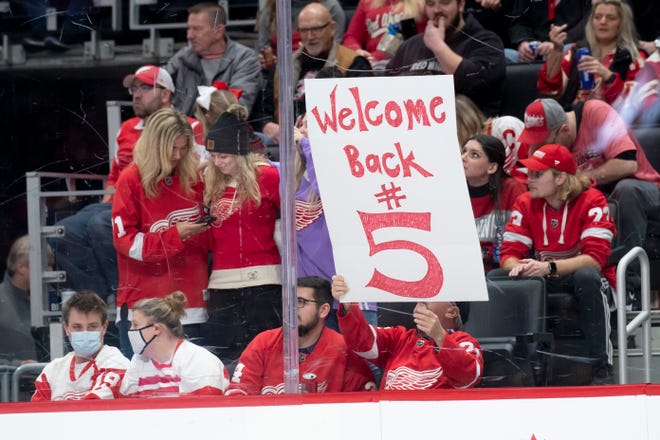 A fan welcomes back former Red Wing Nicklas Lidstrom who was recently named vice president of hockey operations for the team.