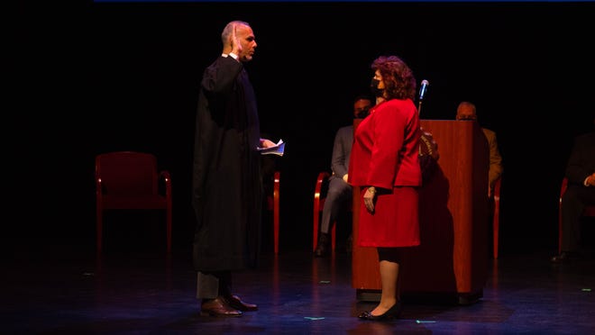 Judge Helal A Farhat swears in Councilwoman Leslie C Herrick at the City of Dearborn Inauguration Ceremony in Dearborn, Michigan on Saturday January 15th 2022.