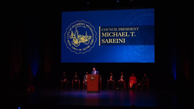 Councilman Michael T. Sareini gives his speech at the City of Dearborn Inauguration Ceremony in Dearborn, Michigan on Saturday January 15th 2022.