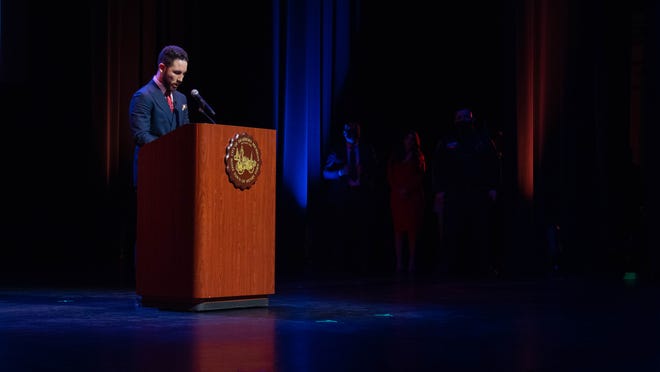 Mayor Abdullah Hammoud give his remarks during City of Dearborn Inauguration Ceremony in Dearborn, Michigan on Saturday January 15th 2022.