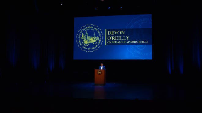 Devon O' Reilly, shares words on behalf of his father, former, Mayor O'Reilly Inauguration Ceremony in Dearborn, Michigan on Saturday January 15th 2022.