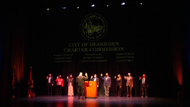 Judge Helal A Farhat swears in the City fo Dearborn Charter Commission at the City of Dearborn Inauguration Ceremony in Dearborn, Michigan on Saturday January 15th 2022.