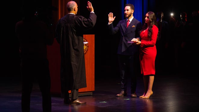 Judge Helal A Farhat swears in Mayor Abdullah H. Hammoud during City of Dearborn Inauguration Ceremony in Dearborn, Michigan on Saturday January 15th 2022.