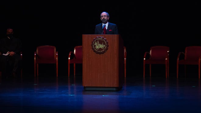 Clerk George T Darany shares some remarks at the City of Dearborn Inauguration Ceremony in Dearborn, Michigan on Saturday January 15th 2022.