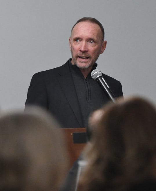 Oakland County Executive David Coulter speaks during the Rev. Martin Luther King Jr. 30th Annual Luncheon at St. George's Cultural Center in Pontiac, Michigan, on January 17, 2022.