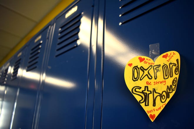 Oxford elementary and middle school students crafted snowflakes and hearts with notes of love and encouragement that are hung on the lockers for high school students.