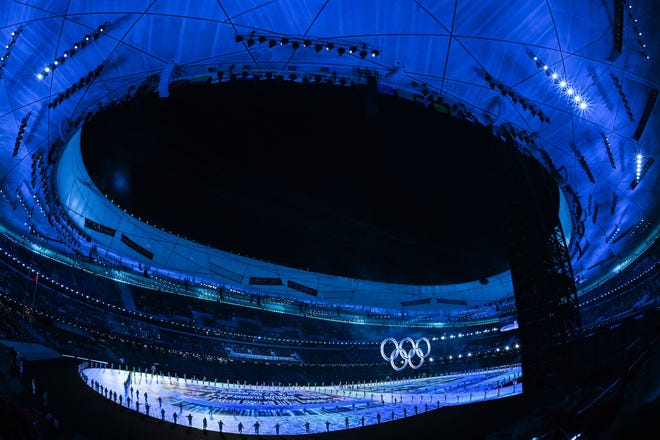 The Olympic Rings are seen during the opening ceremony of the Beijing 2022 Winter Olympic Games, at the National Stadium, known as the Bird's Nest, in Beijing, on February 4, 2022.