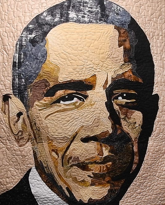 A piece of artwork of 44th U.S. President Barack Obama by artist April Anue Shipp.