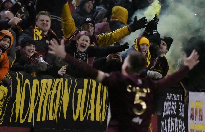 DCFC fans go crazy after Maxi Rodriguez scored the go-ahead goal on a penalty kick late in the second half last month against the Columbus Crew.