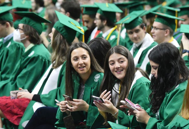 Graduating seniors before the Michigan State University commencement at the Breslin Center in E. Lansing, Michigan on May 6, 2022.