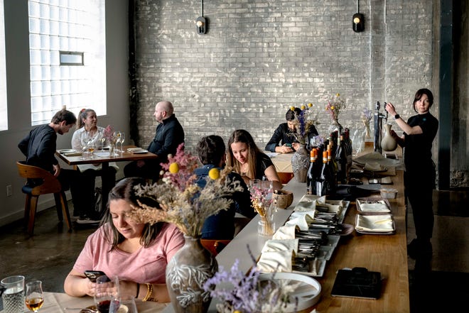 People dine at Freya in Detroit on May 7, 2022.