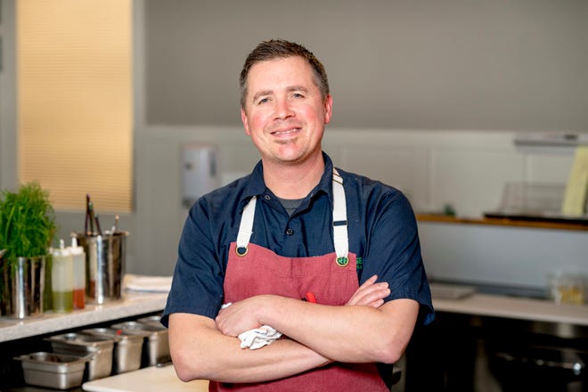 Chef Doug Hewitt poses for a portrait at Freya in Detroit on May 7, 2022.