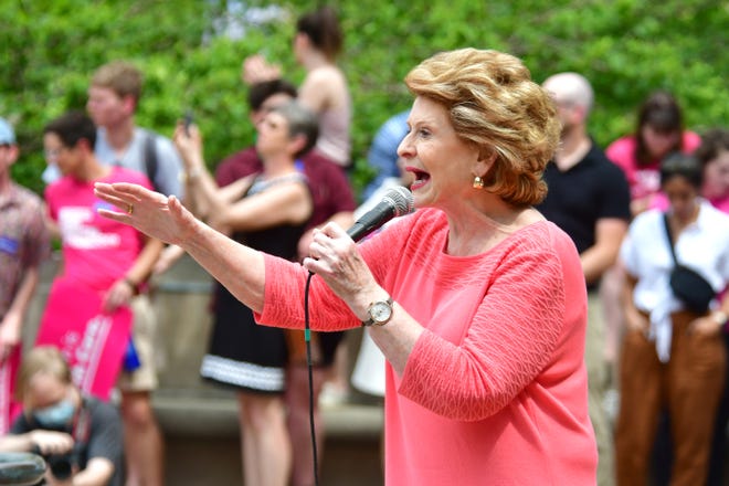 Sen. Debbie Stabenow speaks to hundreds gathered at the University of Michigan for a planned parenthood.