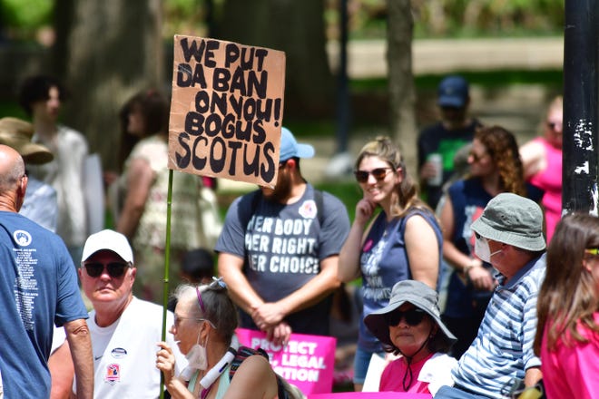 Planned parenthood advocates of Michigan rally for abortion rights on the campus of the University of Michigan on Saturday, May 14, 2022.