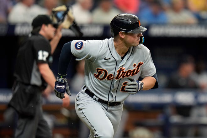 Detroit Tigers' Spencer Torkelson runs the bases following his home run off Tampa Bay Rays relief pitcher Matt Wisler during the seventh inning.